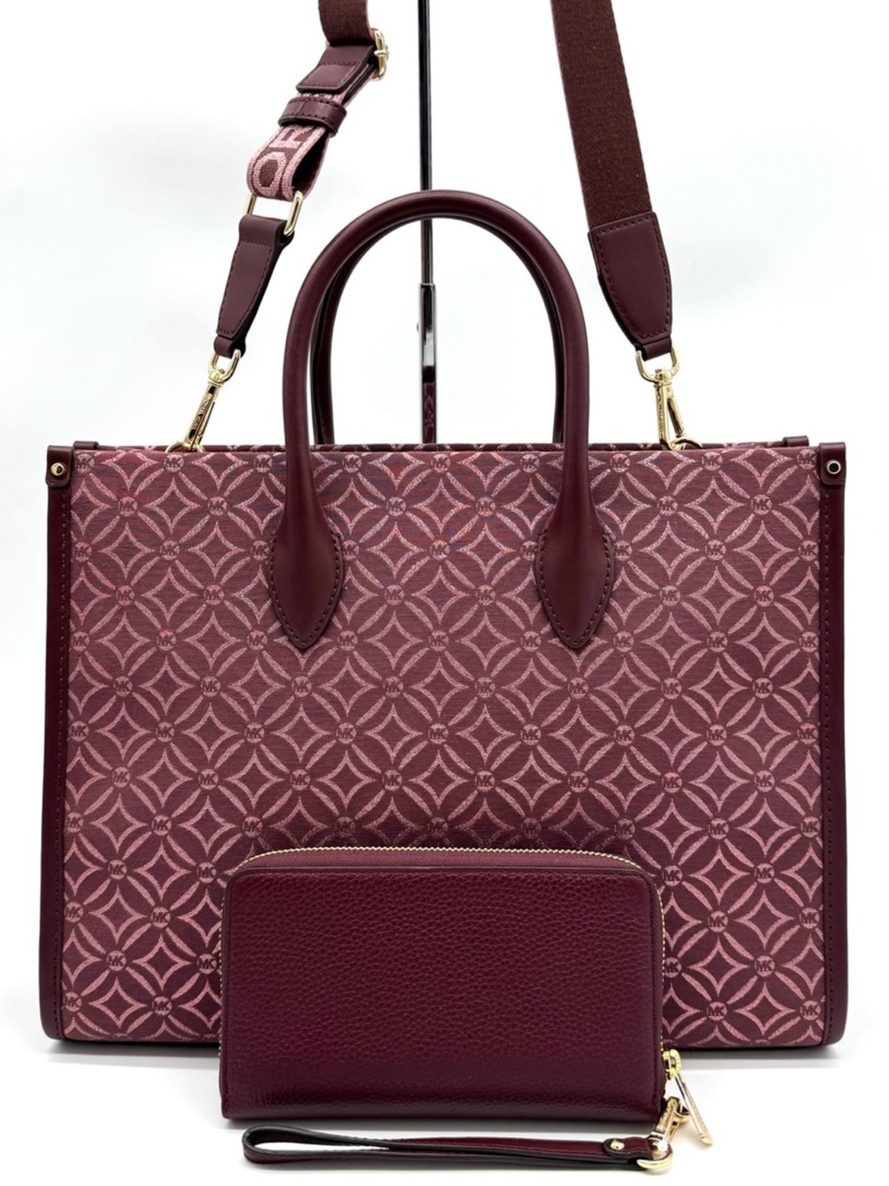 Michael Kors Medium Mirella Tote Bag & Matching Phone Case Wallet - Ox Blood - Picture 3 of 10